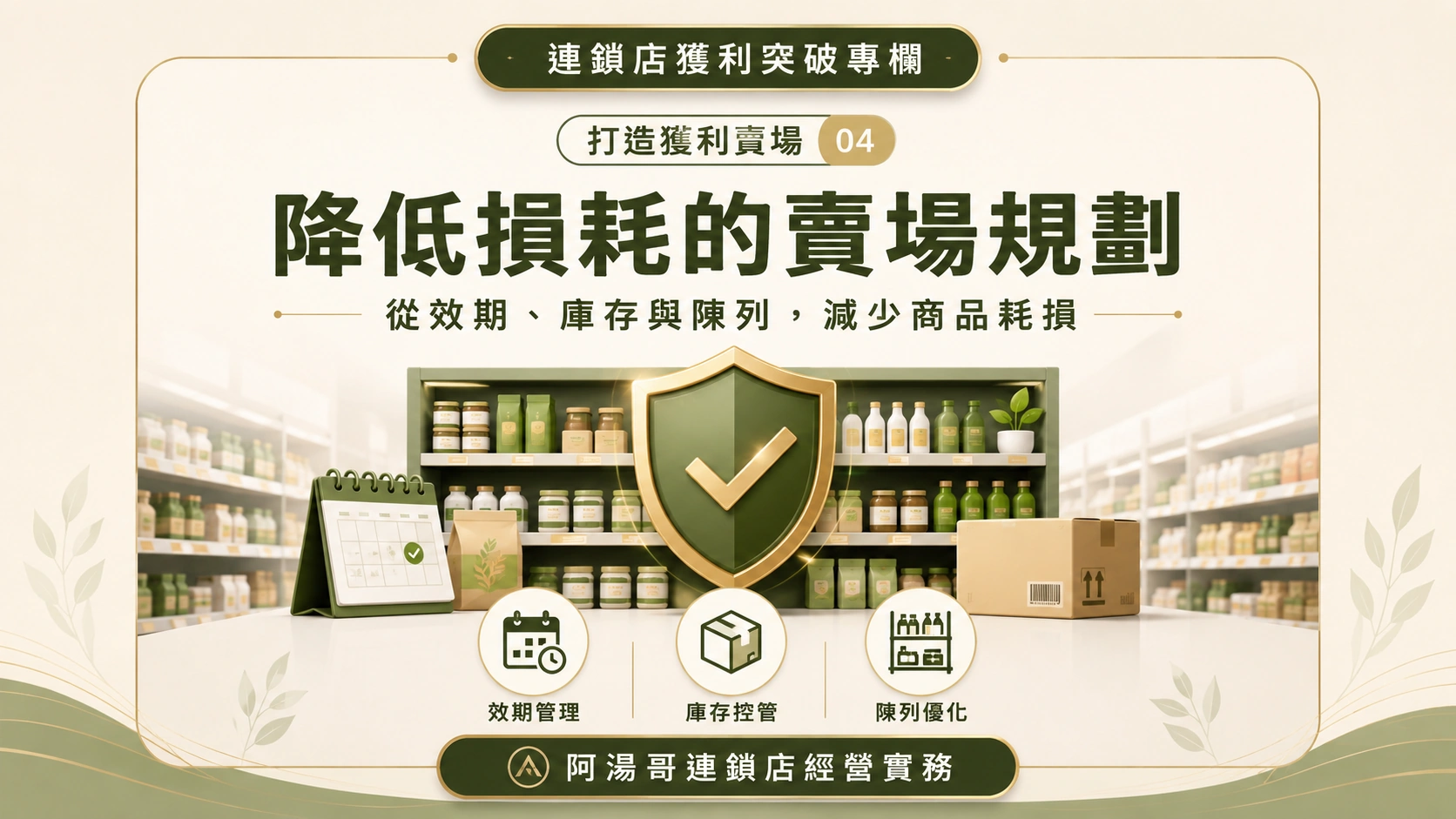 連鎖店獲利突破專欄「打造獲利賣場」系列04封面圖，說明透過效期管理、庫存控管與陳列優化，降低商品耗損與不必要成本，進一步提升門市獲利。