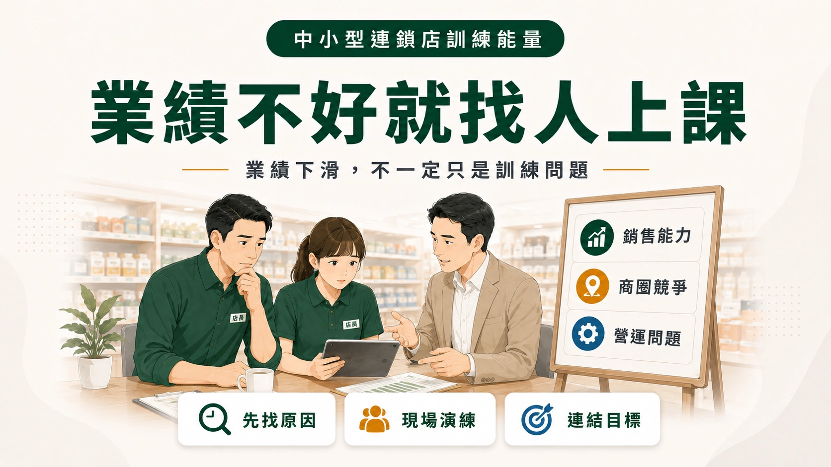 覺得門市業績不好，就找人上課訓練