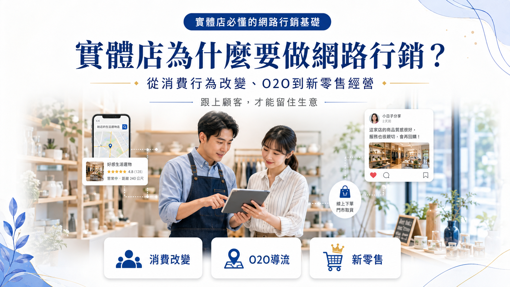 實體店為什麼要做網路行銷，從消費行為改變、O2O到新零售經營，說明實體店如何透過網路行銷跟上顧客行為與零售趨勢。