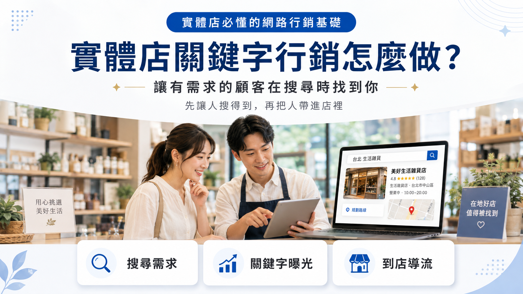 實體店關鍵字行銷怎麼做，透過搜尋需求、關鍵字曝光與到店導流，讓有需求的顧客在搜尋時更容易找到店家。